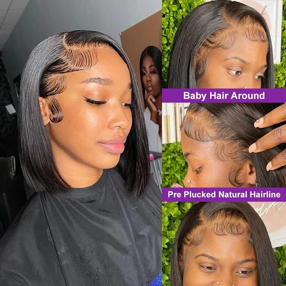 Links Bone Straight Short Bob Wig 250 Density 13x4 13x6 Lace Front Human Hair Wigs Pre Plucked 5X5 Closure Remy Hair Wig