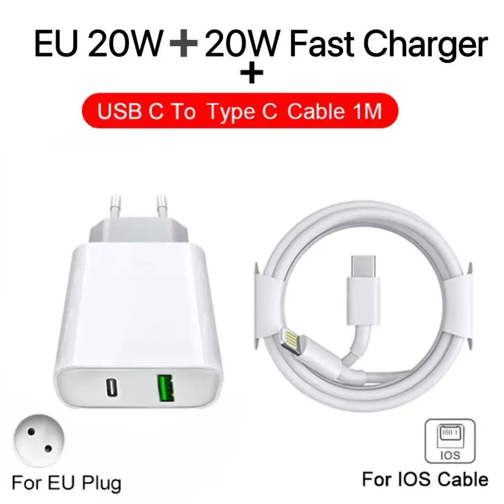 20W Fast Charger For iPhone 13 mini 12 11 pro 14 Pro Max Plus X XR XS USB Type C Fast Charging Charger Cable Accessories
