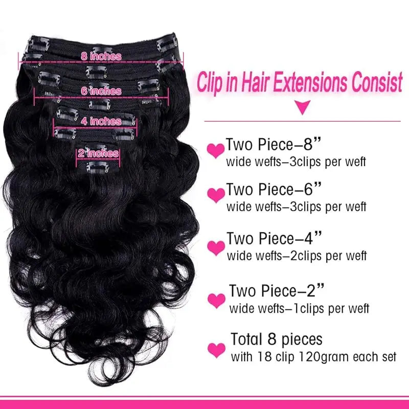 Body Wave Clip in Hair Extensions Real Human Hair Clip ins 100% Brazilian Hair Seamless Clip in Hair  For Women 120 Gram