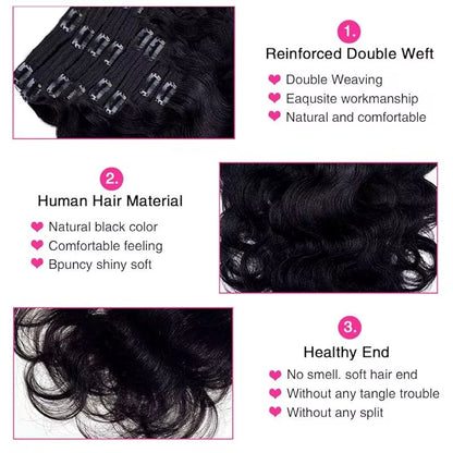 Body Wave Clip in Hair Extensions Real Human Hair Clip ins 100% Brazilian Hair Seamless Clip in Hair  For Women 120 Gram