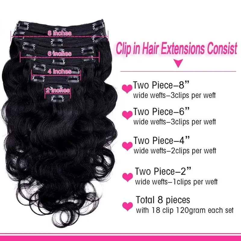 Body Wave Clip in Hair Extensions Real Human Hair Clip ins 100% Brazilian Hair Seamless Clip in Hair  For Women 120 Gram