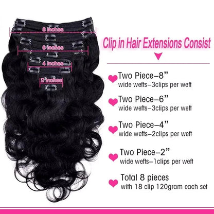 Body Wave Clip in Hair Extensions Real Human Hair Clip ins 100% Brazilian Hair Seamless Clip in Hair  For Women 120 Gram