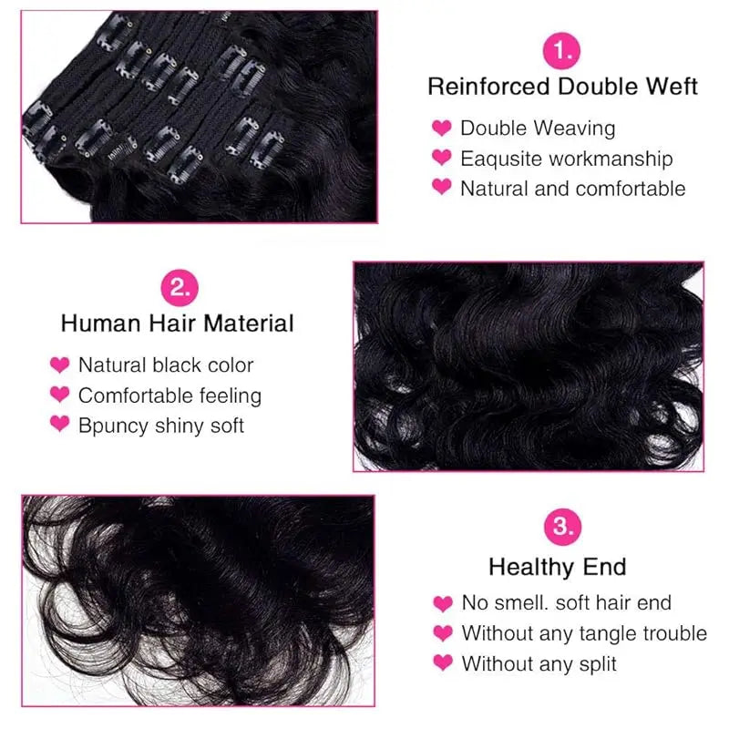 Body Wave Clip in Hair Extensions Real Human Hair Clip ins 100% Brazilian Hair Seamless Clip in Hair  For Women 120 Gram