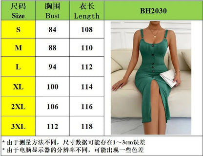 Summer European and American suspender dress slim and sexy knitted slit one-step skirt