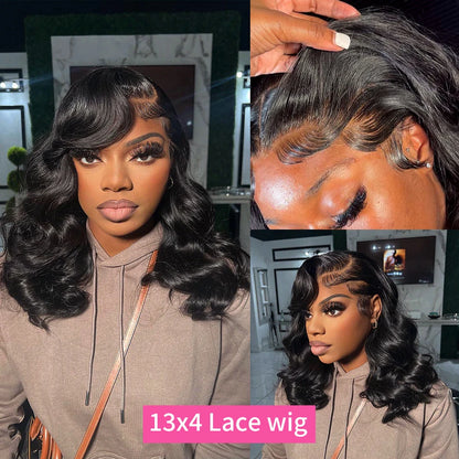 220 Density Body Wave Short Bob 13x4 13x6 Transparent Lace Front Human Hair Wigs 5x5 HD Pre Plucked Lace Frontal Wig For Women