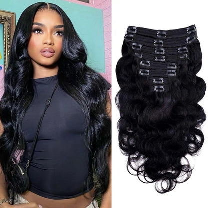 Body Wave Clip in Hair Extensions Human Hair 125G Weft Long Wavy Clip ins Remy Hair Extensions for Women and Girls 20 Inch