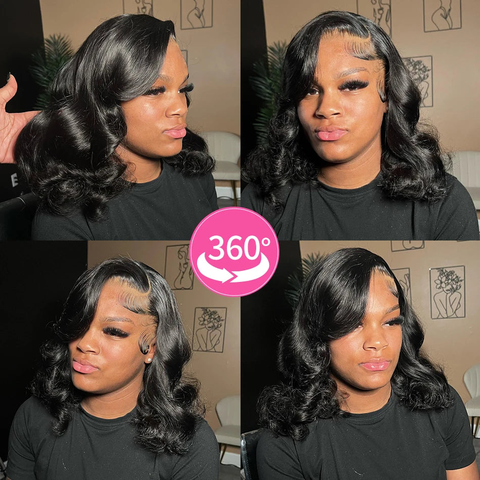 220 Density Body Wave Short Bob 13x4 13x6 Transparent Lace Front Human Hair Wigs 5x5 HD Pre Plucked Lace Frontal Wig For Women