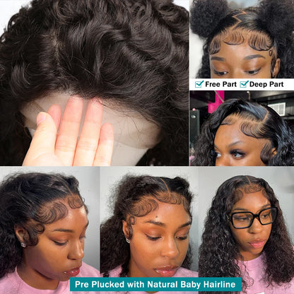 Curly Short Bob 220% HD 13X6 Lace Frontal Human Hair Wigs Deep Wave 13X4 Lace Front Wig 5X5 Closure Brazilian Remy Hair Wig