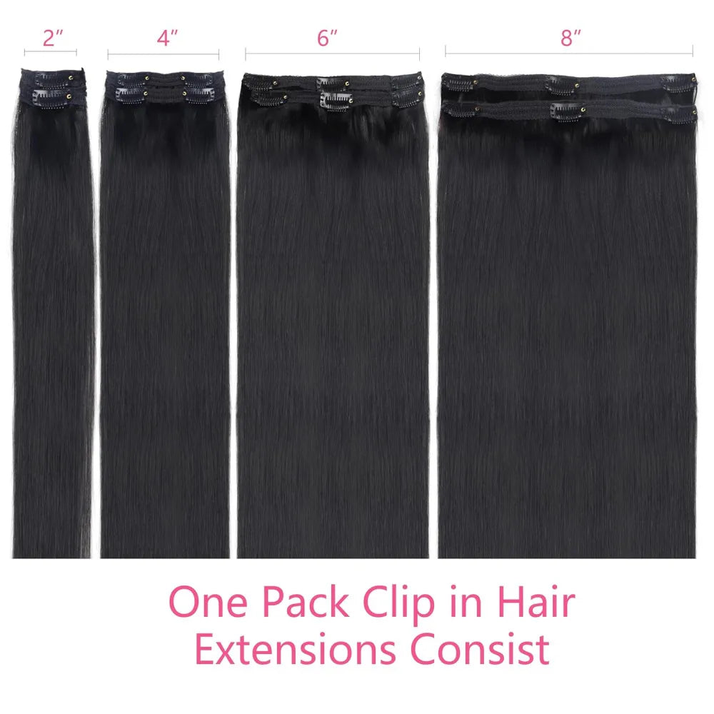 Clip In Hair Extension Human Hair Straight Brazilian Human Hair Clip In Extensions Full Head Seamless Natural Black 1B For Women