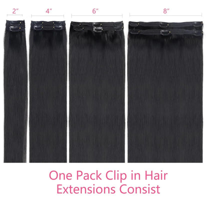 Clip In Hair Extension Human Hair Straight Brazilian Human Hair Clip In Extensions Full Head Seamless Natural Black 1B For Women