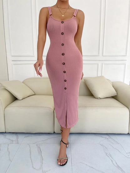 Summer European and American suspender dress slim and sexy knitted slit one-step skirt