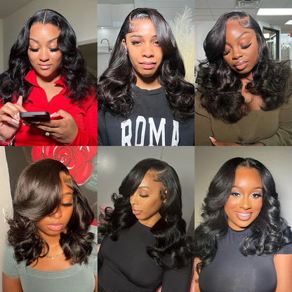 220 Density Body Wave Short Bob 13x4 13x6 Transparent Lace Front Human Hair Wigs 5x5 HD Pre Plucked Lace Frontal Wig For Women