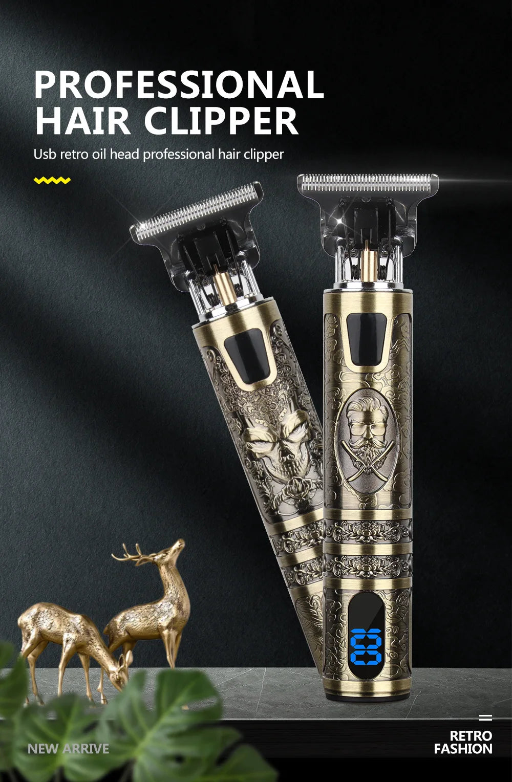 T9 LCD Electric Hairdresser Oil Shaving Head Electric Pusher Carving Electric Pusher Clipper Hair Precision Trimmer for Men Care