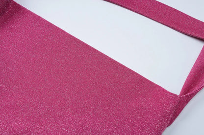 Hugcitar 2024 Women Elegant Shine Halter Backless Slit Sexy Slim Midi Dress Spring Summer Clothes Birthday Party Festival Y2K