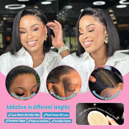 Links Bone Straight Short Bob Wig 250 Density 13x4 13x6 Lace Front Human Hair Wigs Pre Plucked 5X5 Closure Remy Hair Wig