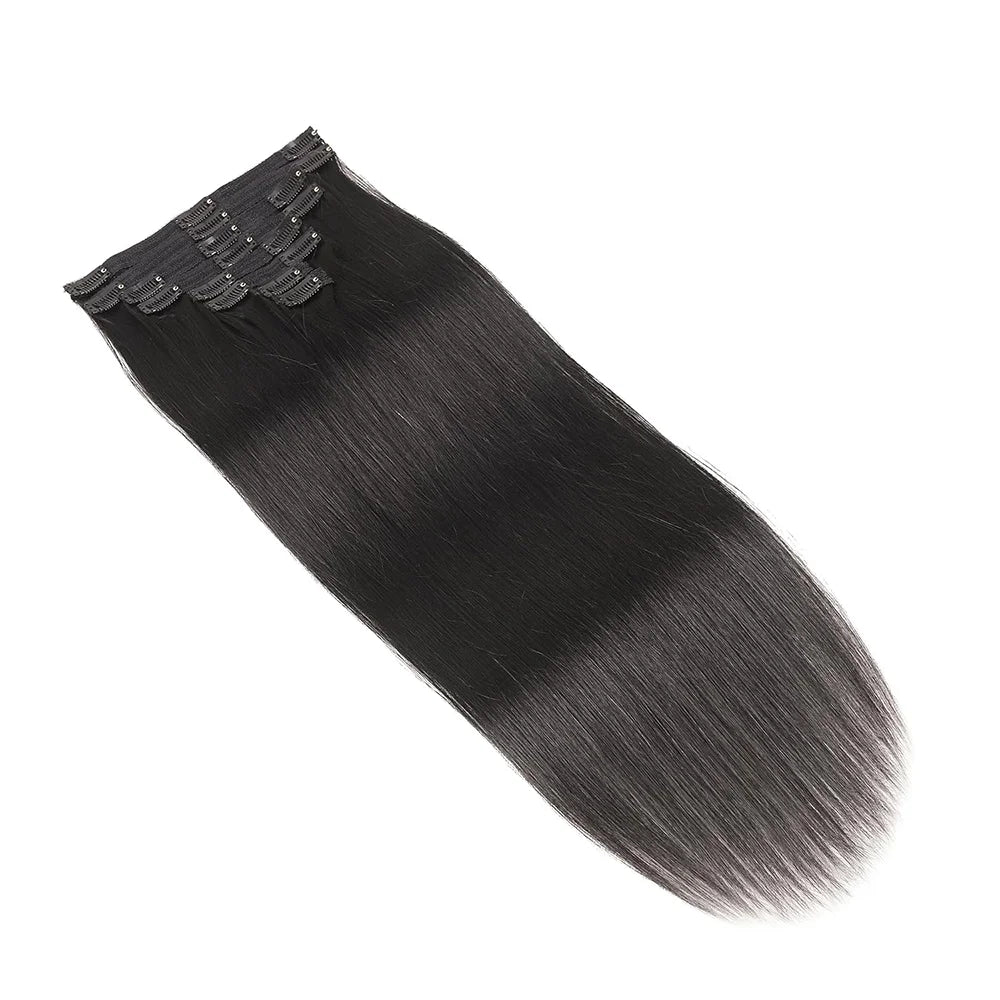 Clip In Hair Extension Human Hair Straight Brazilian Human Hair Clip In Extensions Full Head Seamless Natural Black 1B For Women