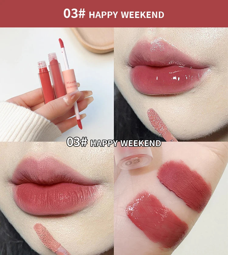 Double End Lip Glaze Full Gloss Mirror And Matte Velvet Long Term Color And Moisture Lip Gloss Anti Stain Cosmetic Lip Glaze