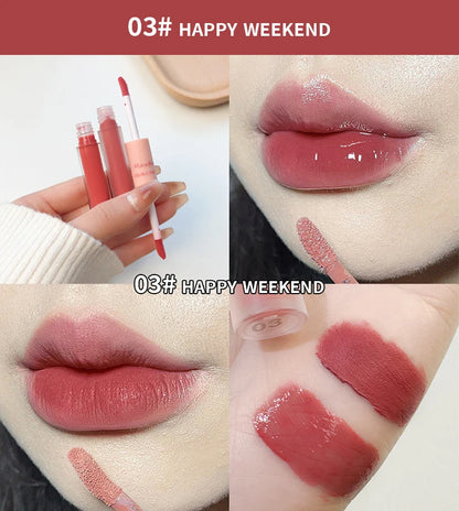 Double End Lip Glaze Full Gloss Mirror And Matte Velvet Long Term Color And Moisture Lip Gloss Anti Stain Cosmetic Lip Glaze