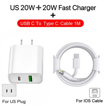 20W Fast Charger For iPhone 13 mini 12 11 pro  14 Pro Max Plus X XR XS USB Type C Fast Charging Charger Cable Accessories