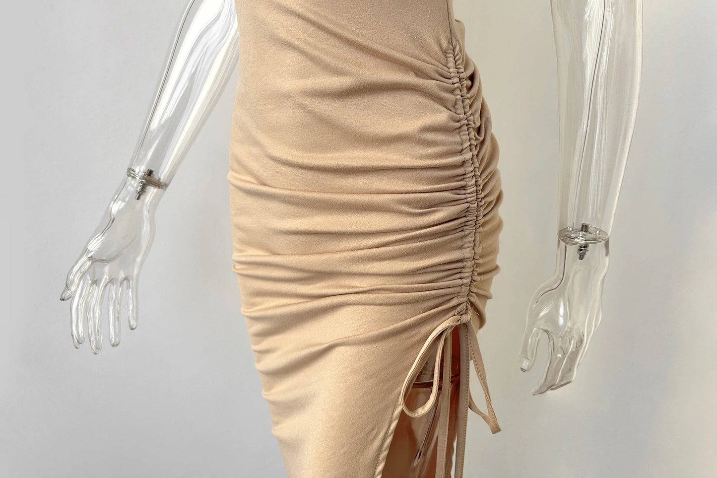 Sexy Side Slit Short Sleeve Wrap Buttocks  Round Neck Dress 2024 Summer Drawstring Tie Up Women's Clothing