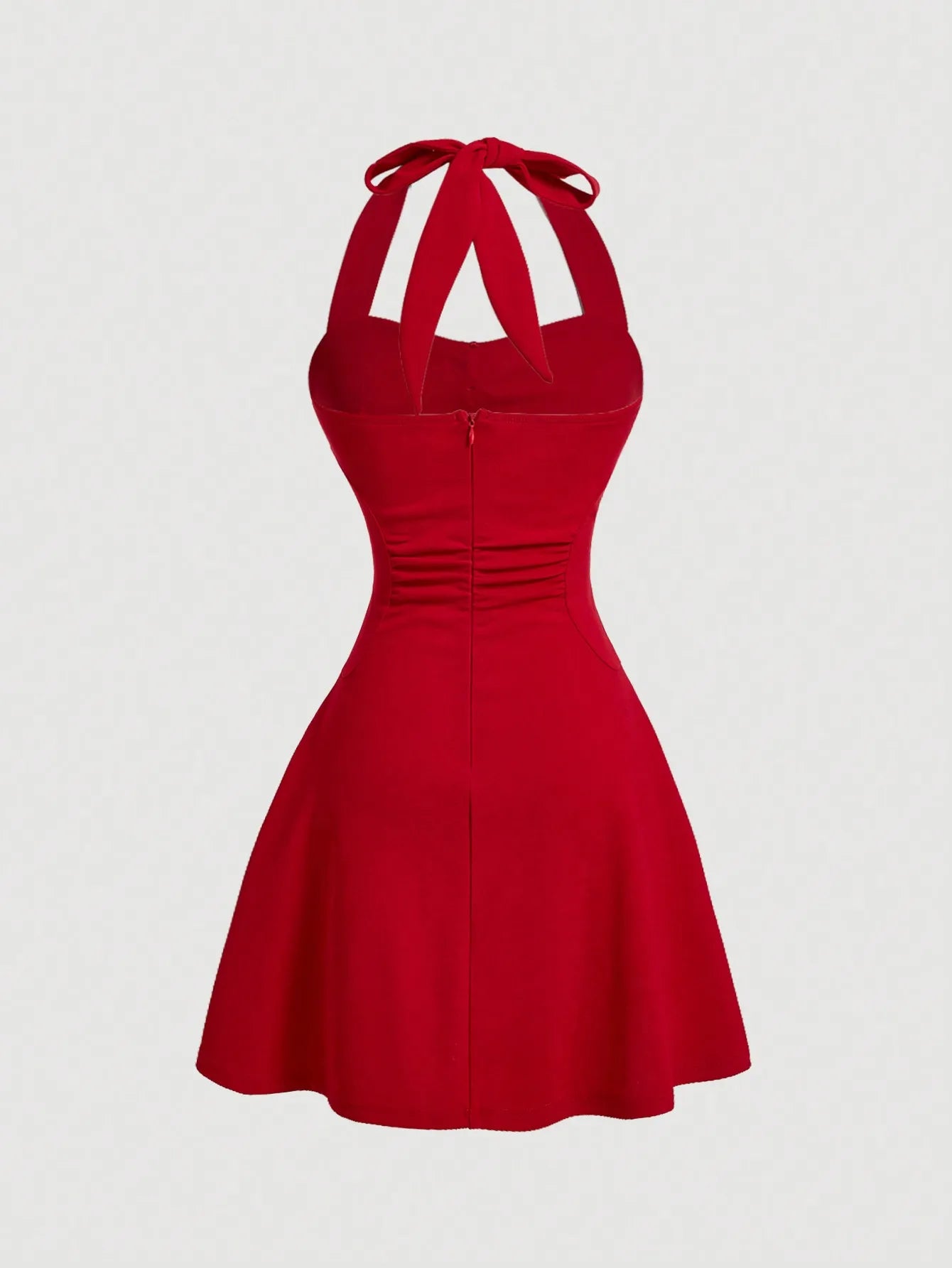 Red Bow Halter Dress Female New Autumn Spice Girl Pleated Fashion Waist Show Thin Short Skirt Trend