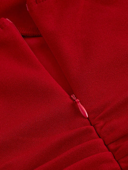 Red Bow Halter Dress Female New Autumn Spice Girl Pleated Fashion Waist Show Thin Short Skirt Trend