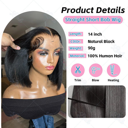 Links Bone Straight Short Bob Wig 250 Density 13x4 13x6 Lace Front Human Hair Wigs Pre Plucked 5X5 Closure Remy Hair Wig
