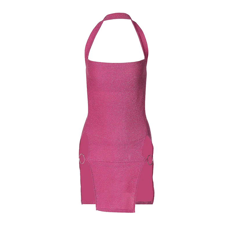 Hugcitar 2024 Women Elegant Shine Halter Backless Slit Sexy Slim Midi Dress Spring Summer Clothes Birthday Party Festival Y2K