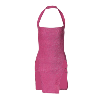 Hugcitar 2024 Women Elegant Shine Halter Backless Slit Sexy Slim Midi Dress Spring Summer Clothes Birthday Party Festival Y2K
