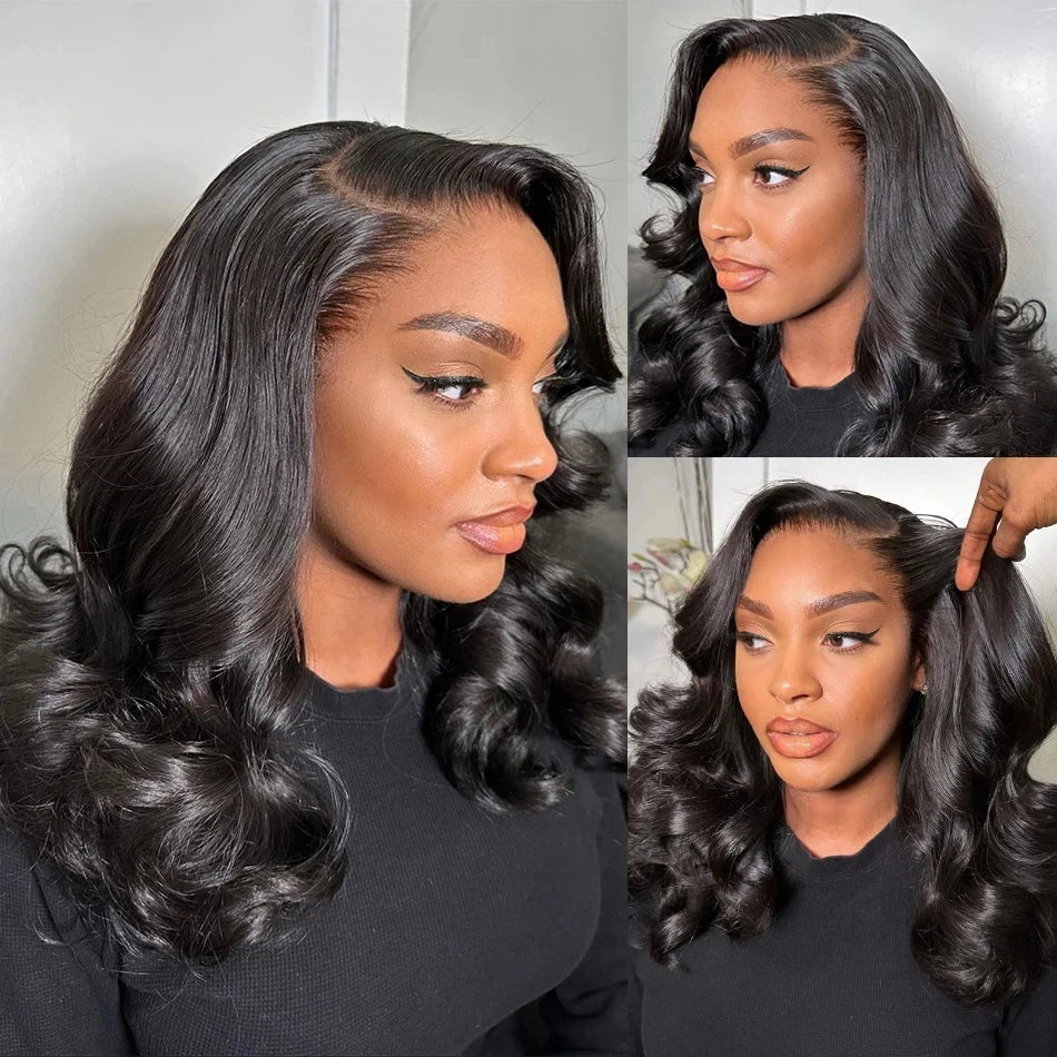 220 Density Body Wave Short Bob 13x4 13x6 Transparent Lace Front Human Hair Wigs 5x5 HD Pre Plucked Lace Frontal Wig For Women