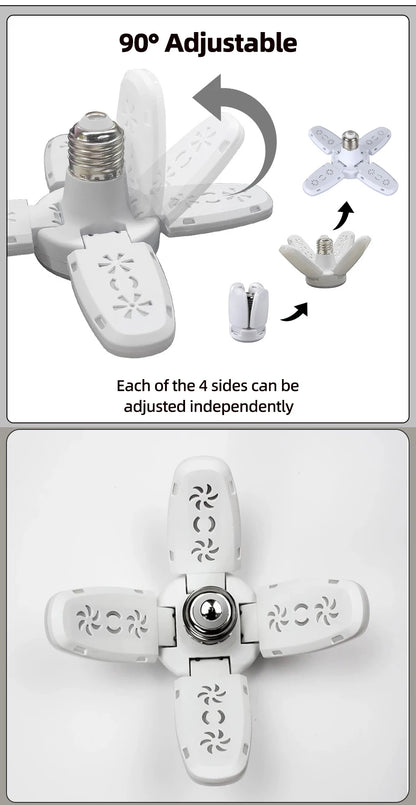 E27 Fan Foldable 28W LED Bulb AC220V/110V 40 Bulb Deformation for Home Ceiling Lights Warehouse and Garage White Light6500K Bulb