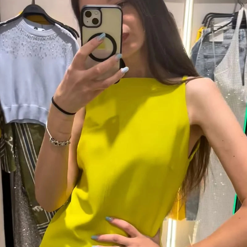 HXAO Fashion Summer Dresses 2024 Womens Dresses Bodycon Sleeveless Mini Dress White Red Blue Black Yellow Dress Vacation Dresses