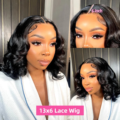 220 Density Body Wave Short Bob 13x4 13x6 Transparent Lace Front Human Hair Wigs 5x5 HD Pre Plucked Lace Frontal Wig For Women