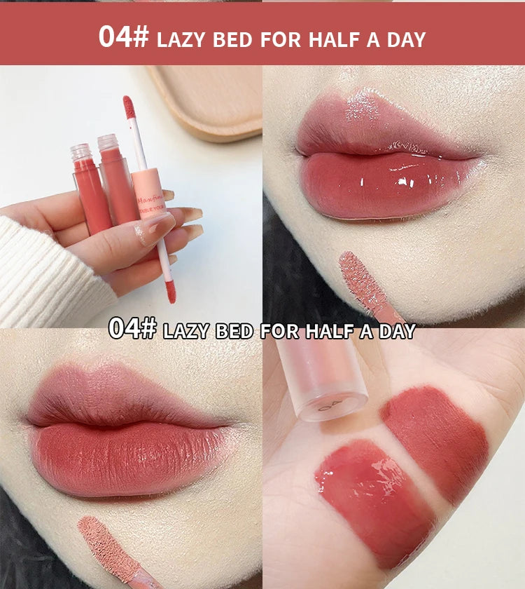 Double End Lip Glaze Full Gloss Mirror And Matte Velvet Long Term Color And Moisture Lip Gloss Anti Stain Cosmetic Lip Glaze
