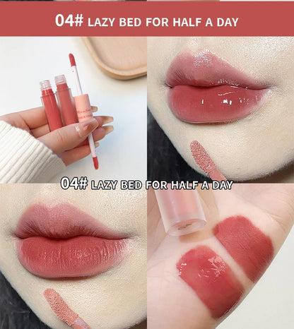 Double End Lip Glaze Full Gloss Mirror And Matte Velvet Long Term Color And Moisture Lip Gloss Anti Stain Cosmetic Lip Glaze