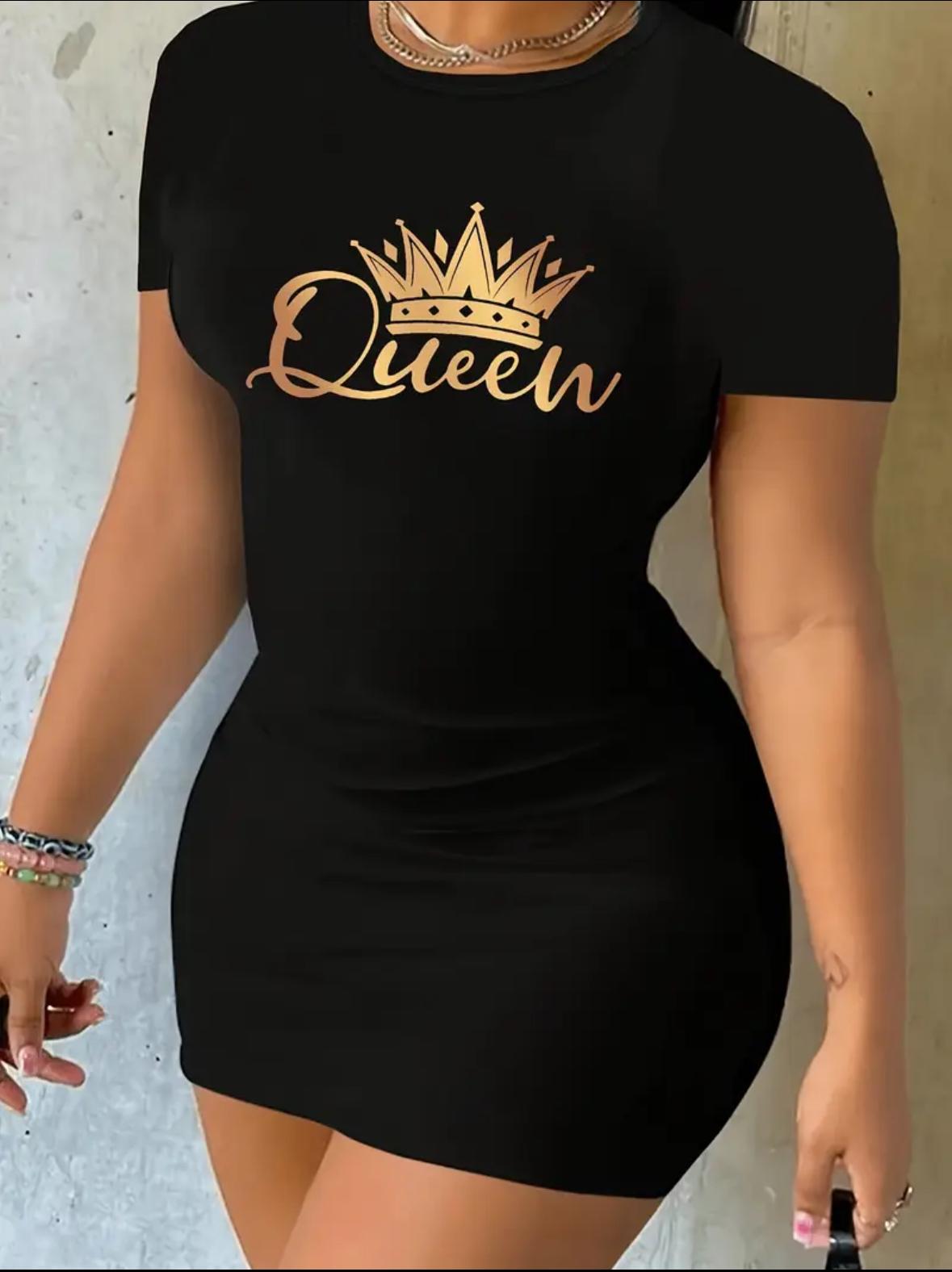 Women's Slim Fit Mini Dress With Crown & Letter Print
