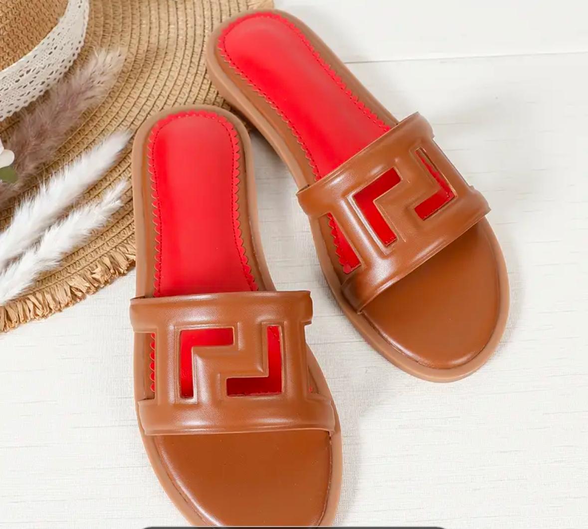 Fendi  Leather Flat Slides